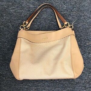 Coach Tan and Cream Textured Shoulder Bag
